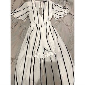 White and black striped romper dress size S